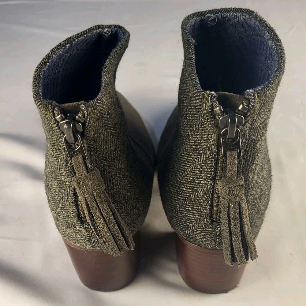 TOMS US 8 Leila Tarmac Olive Suede Herringbone Booties 2" Block Heel Ankle Boots